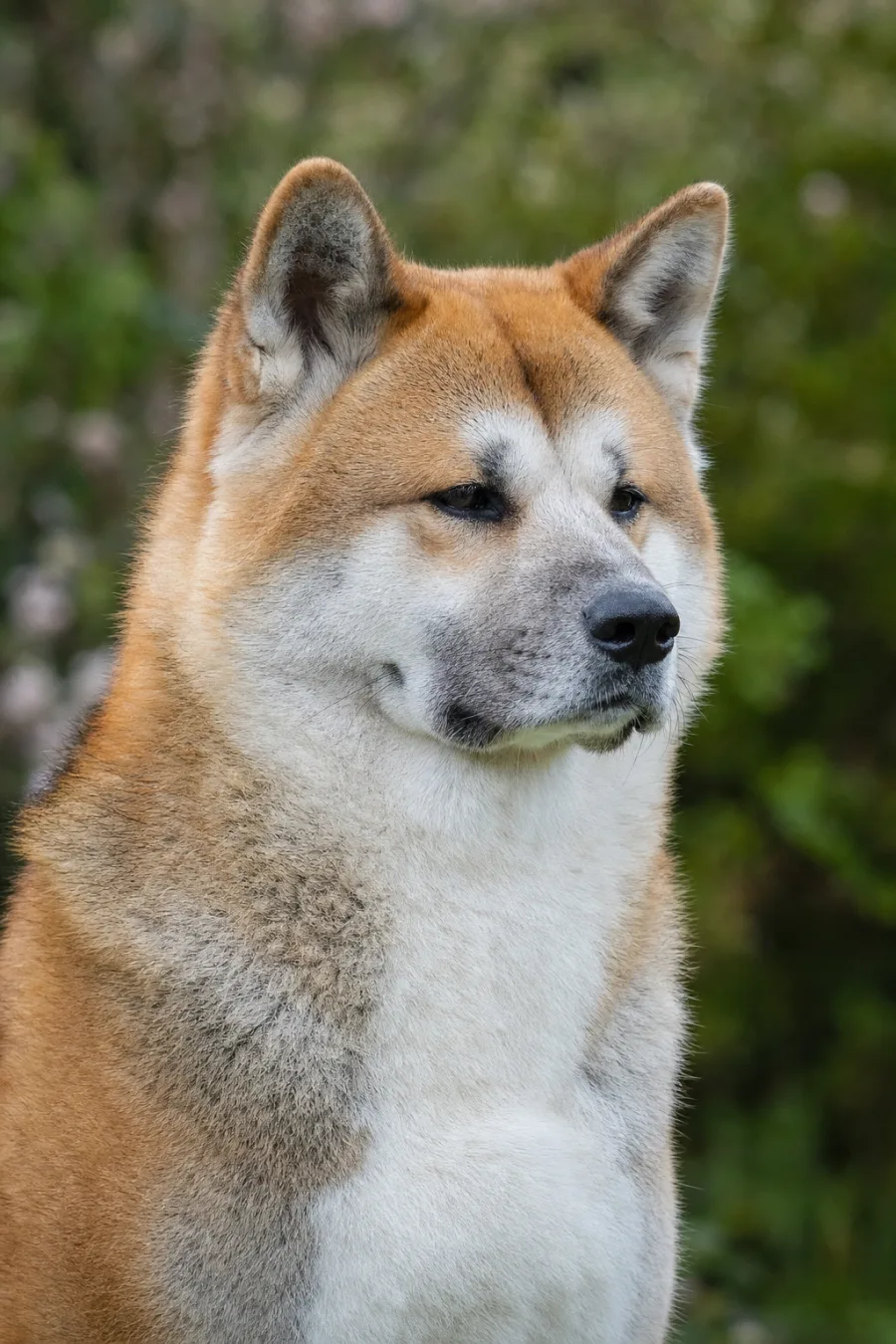 Milana Light Azarni, femelle Akita Inu à la robe sésame, portrait rapproché.